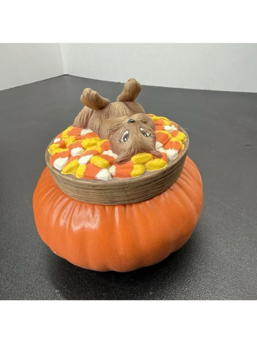 Vintage Dona's Mold Squirrel Candy Corn Trinket Box Candy Dish Halloween Decor